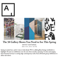 The 50 Gallery Shows You Need to See This Spring